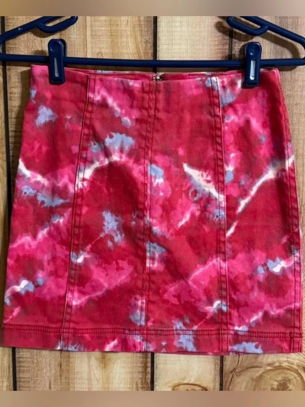 Free People Modern Femme Tie Dye Denim Mini Skirt High Rise Pink Size 2